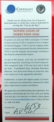 Inspection notice found in my suitcase in March 2015 at SFO